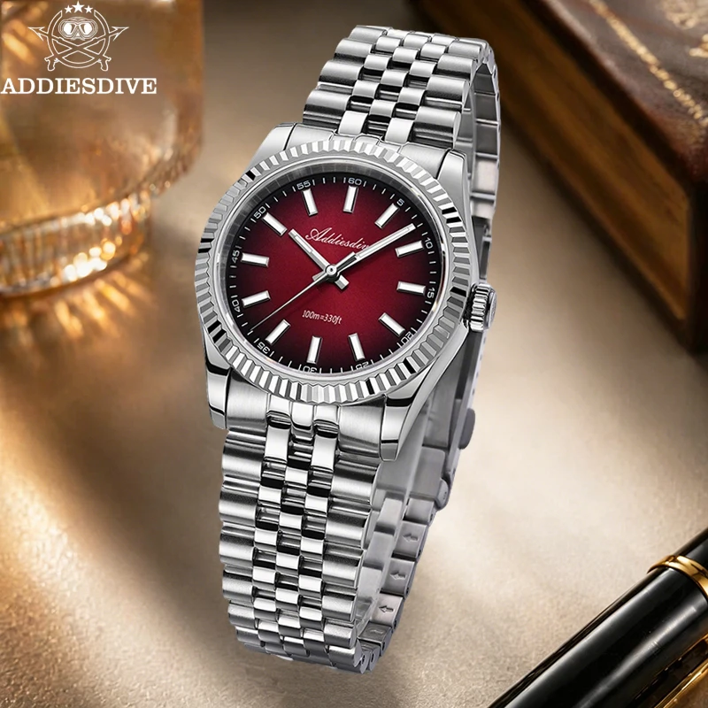 

ADDIESDIVE Men's VH31 Quartz Watch 36mm Sapphire Glass Super Luminous Watches 100m Waterproof Stainless Steel Luxury Wristwatch