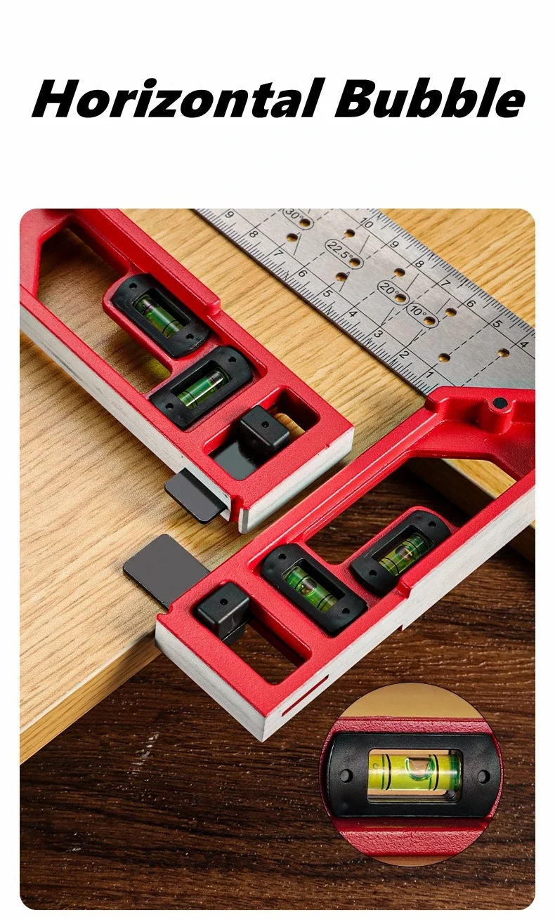 Quick-Positioning Woodworking Angle Ruler Level Metal Carpentry Right Angle Ruler Stainless Steel Multi-Angle Measuring Tool - view 5