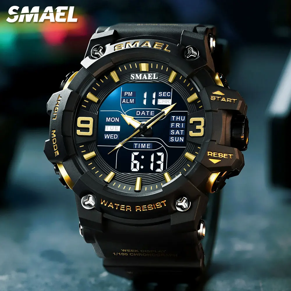 SMAEL Dual Time Digital Watch for Men Fashion Sport Watches Waterproof Chronograph Electronic Wristwatch Auto Date Alarm 8049