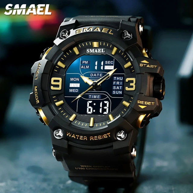SMAEL Dual Time Digital Watch for Men Fashion Sport Watches Waterproof Chronograph Electronic Wristwatch Auto Date Alarm 8049 AliExpress