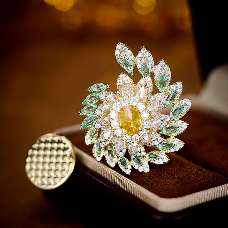 高級マイクロインレイジルコンフラワー磁気クラスプブローチ、ニッチな高級ラペルピン、防眩装飾アクセサリー