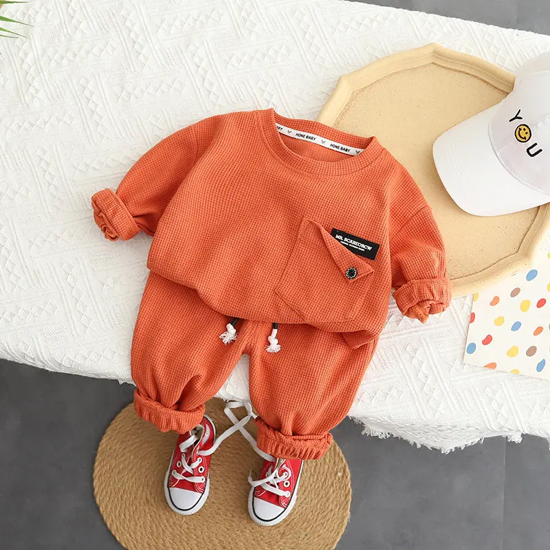 New Autumn Kids Girl Boys Clothing Infant Casual Sport Solid T Shirt Pants 2pcs/Set Kid Child Clothes Suits Cotton Tracksuits