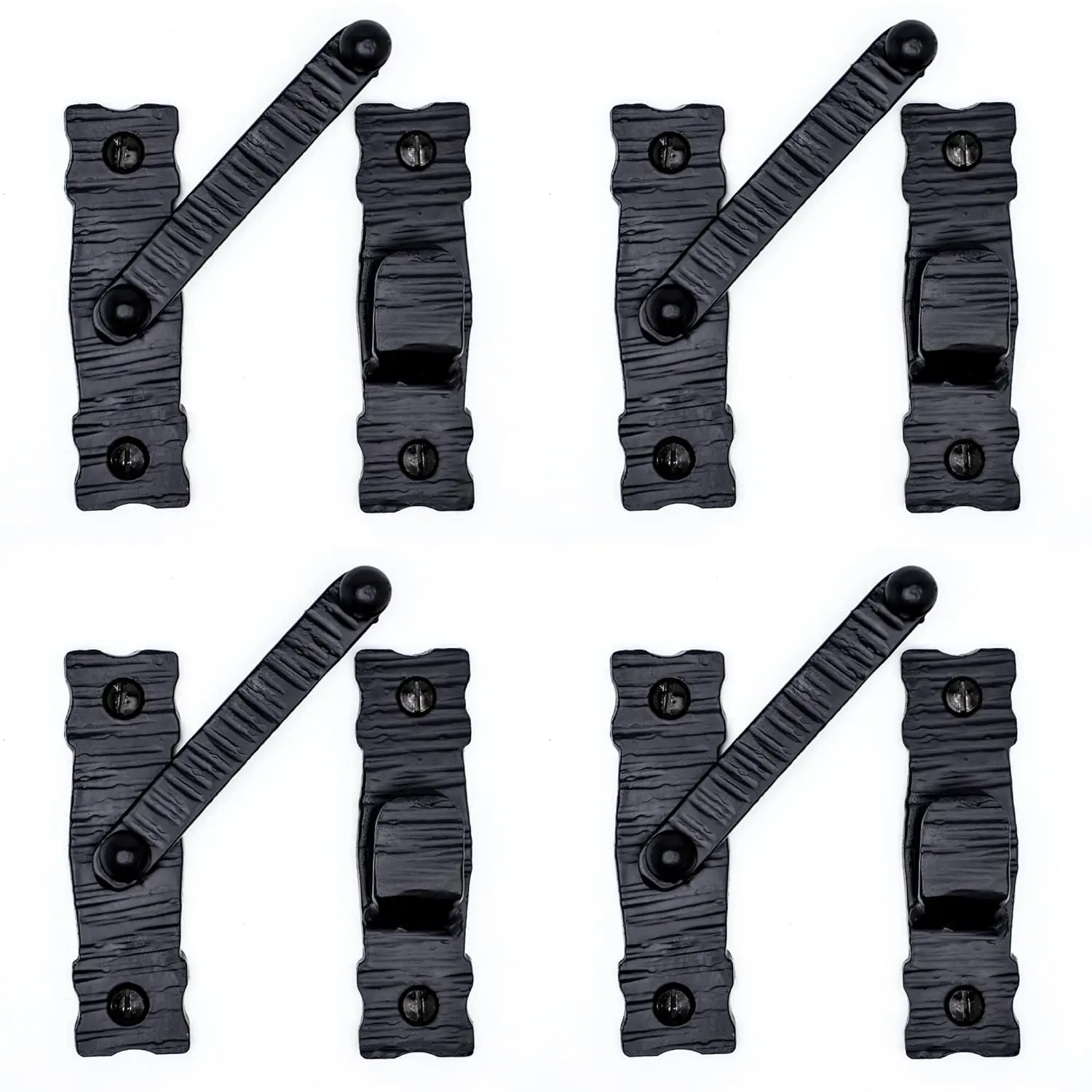 

Decorative Black Small Gate Attic Door LATCH, 4 PACK Wrought Iron Hardware Sinaloa Series Hook LATCH