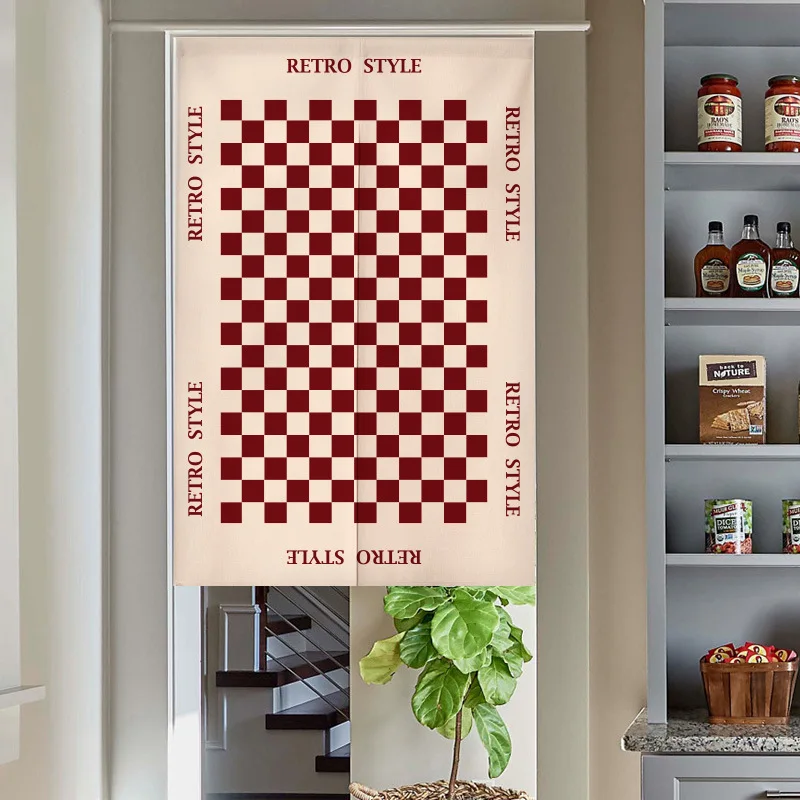 American-style chessboard changing room Curtain Privacy Partition Doorway Curtains Kitchen Entrance Noren Linen Hanging