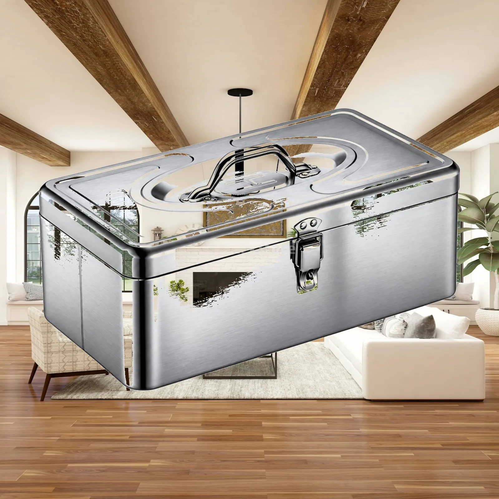 Durable 430 Stainless Steel Storage Box for Hardware and Tools with Hinged Lid and Carry Handle