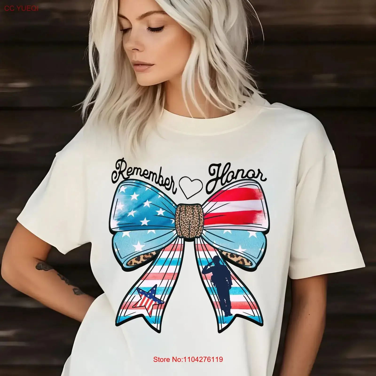Memorial Day Coquette Bow T Shirt Remember Honor Patriotic Independence Veteran's  vintage Washed streetwear fashion Unisex