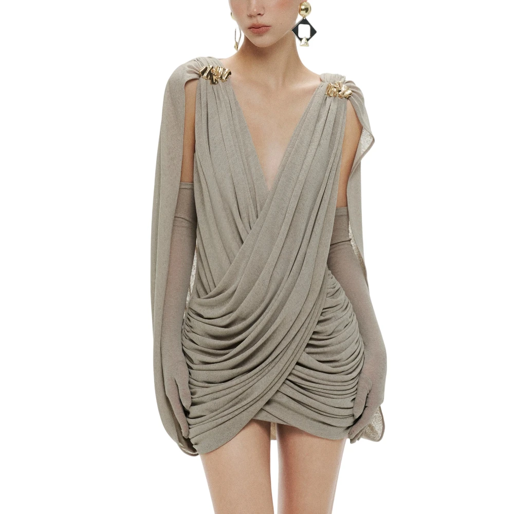 

Fashionable Sexy Draped Wrap Dress with Cape Sleeves Retro Luxury Evening Gown for Party Club Birthday Party Graduation Party