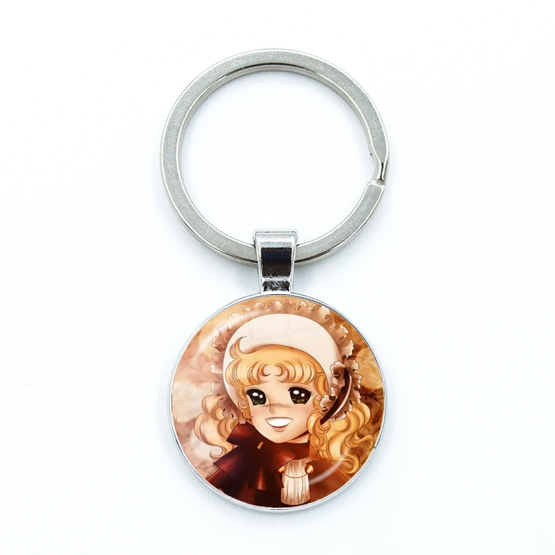 Fashion Cartoon Creative Design Keychains Handmade Glass Cabochon Key Rings Pendants Trinkets Anime Manga Candy