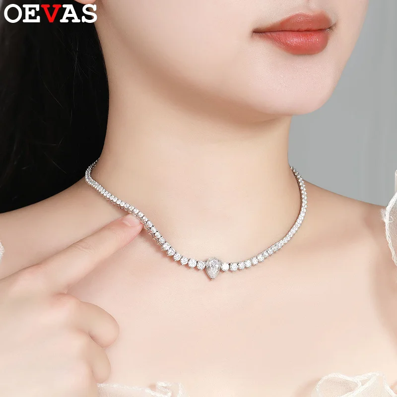 

OEVAS 3-4,5 мм полный муассанит теннисное ожерелье S925 серебряный лабораторный бриллиант подвеска в виде капли воды для женщин вечерние ювелирные украшения