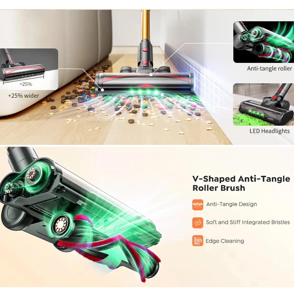 550W Brushless Motor 55KPA Suction Power Cordless Vacuum Cleaner Handheld Smart Home Appliance Removable Battery Dust Cup