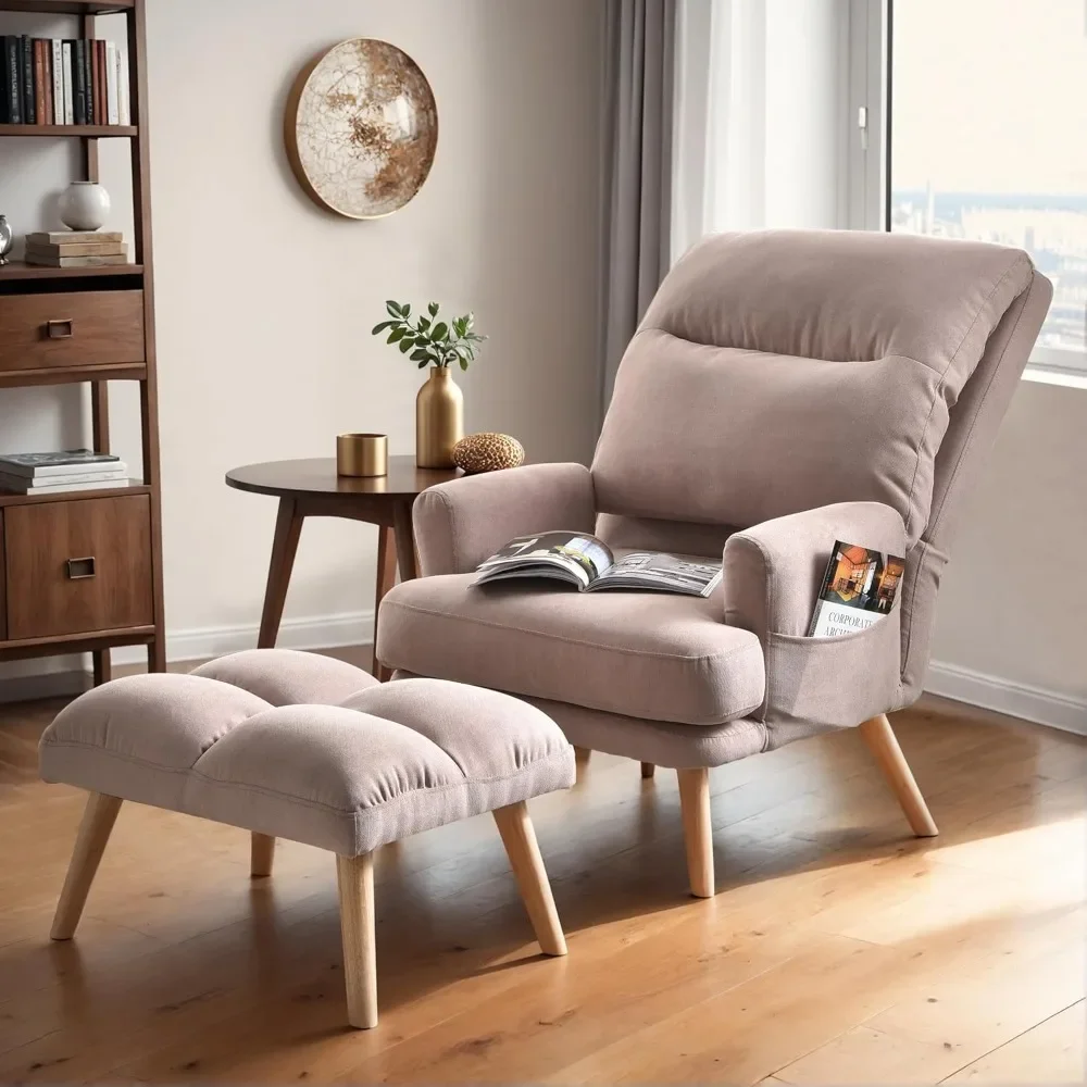 

Reading Chair with Footstool,decorative Chair with Footrest and Adjustable Backrest,living Room, Bedroom,and Office Side Pockets