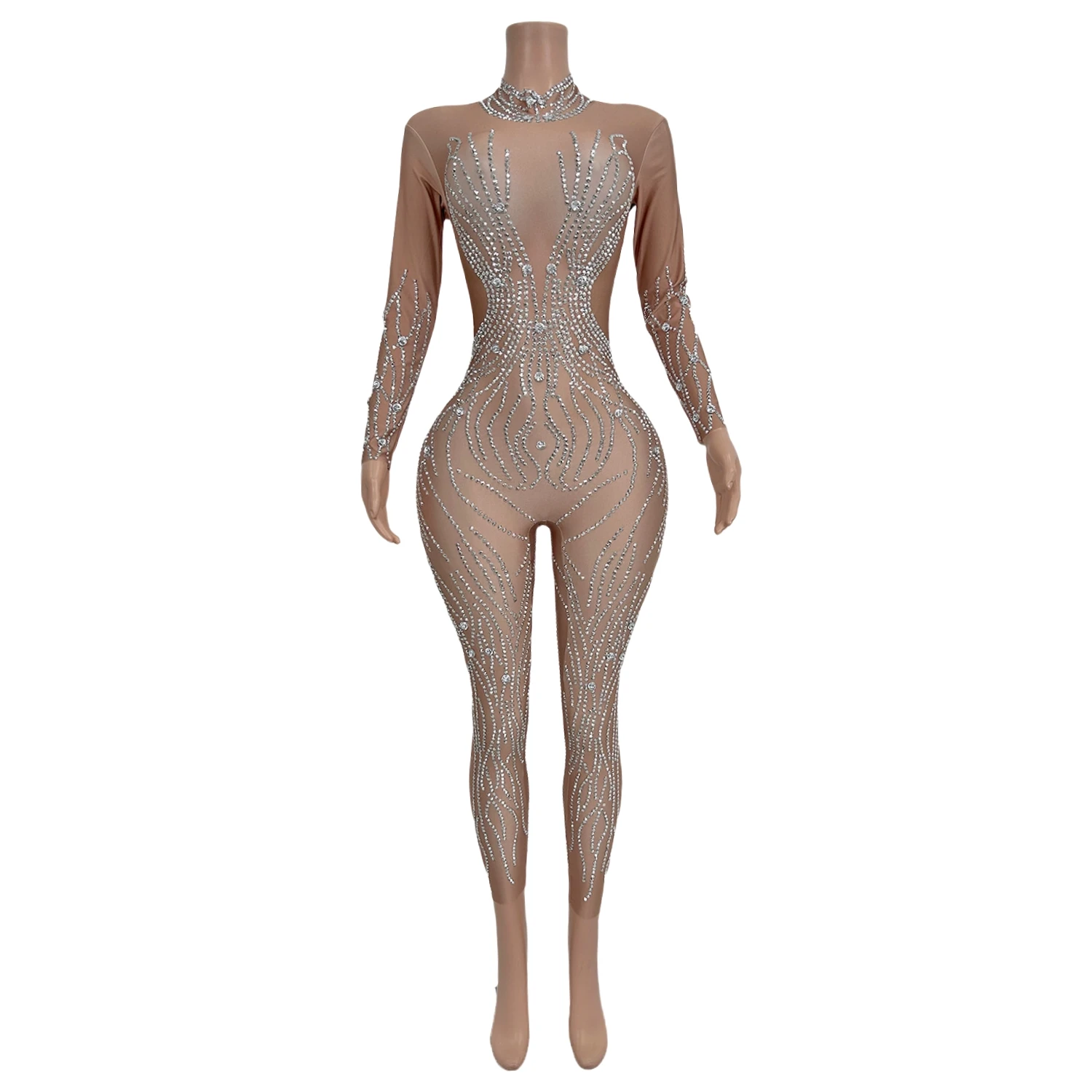 

Sparkly Rhinestone Tight Fitting Party Jumpsuits Women's Fashion Acrobatics Stage Performance Outfits Pole Dance Fancy Costumes