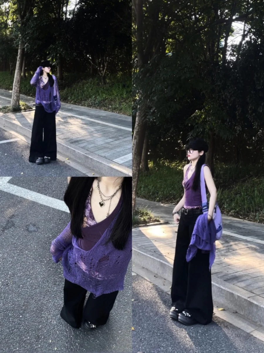 

Женский летний вязаный свитер больших размеров с асимметричным кроем и вырезом-халтер, комплект из двух предметов в стиле American Hot Girl с дизайнерскими прорезями