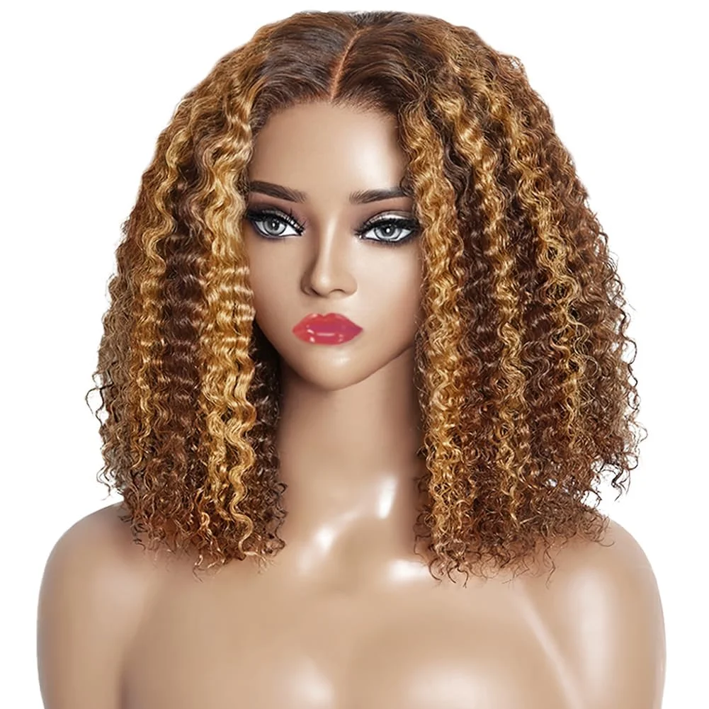 Highlight Deep Wave Wig Human Hair 13x4 Honey Blonde Wig Human Hair 4/27 Curly Highlighted Human Hair Wig Glueless Pre Plucked