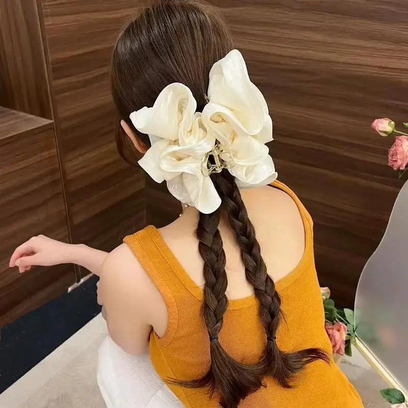 Soft Pleated Chiffon Flower Banana Hair Clips Anti Slip Elegant Barrettes For Women Daily Wedding Party Hair Accessories