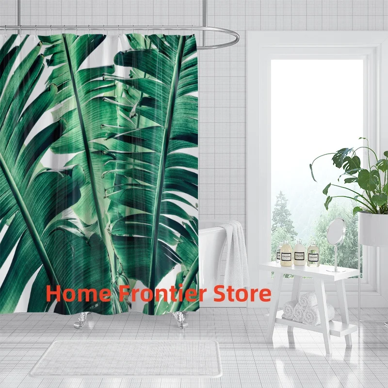 Green Leaf Plant Shower Curtain Bathroom Curtain with Hook Waterproof Mildew Proof Durable Bathroom Screen