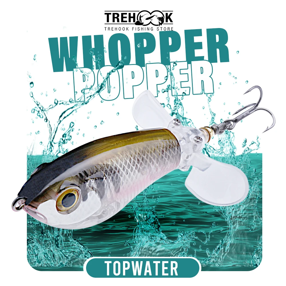 TREHOOK 9g/16g Topwater Whopper Popper Señuelos de pesca giratorios doble hélice cola cebo Artificial Wobblers flotantes