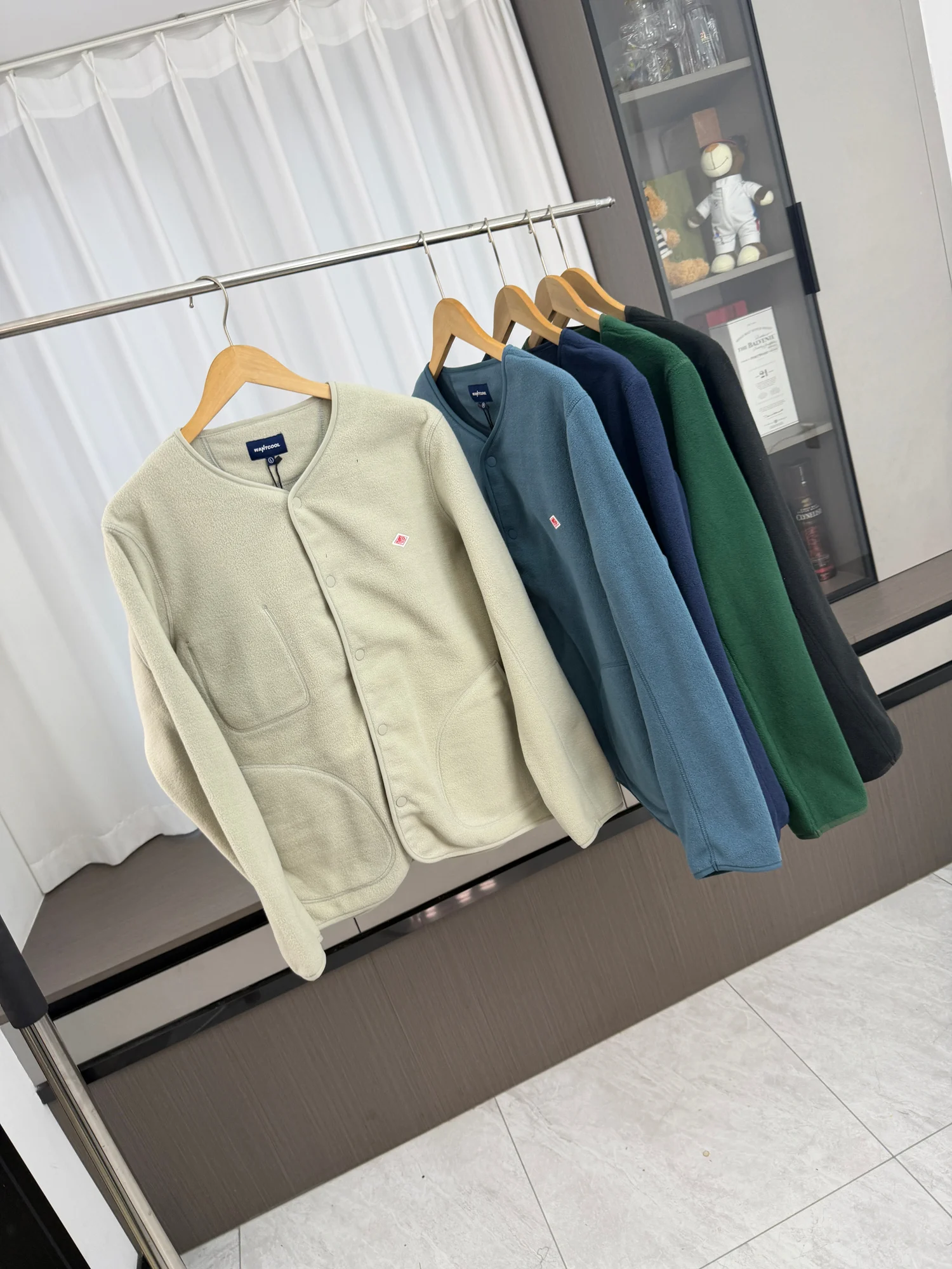 Collaboration Edition Fleece Lined Open Cardigan Jacket Men's Long Sleeve Casual Style No Collar Autumn Outerwear