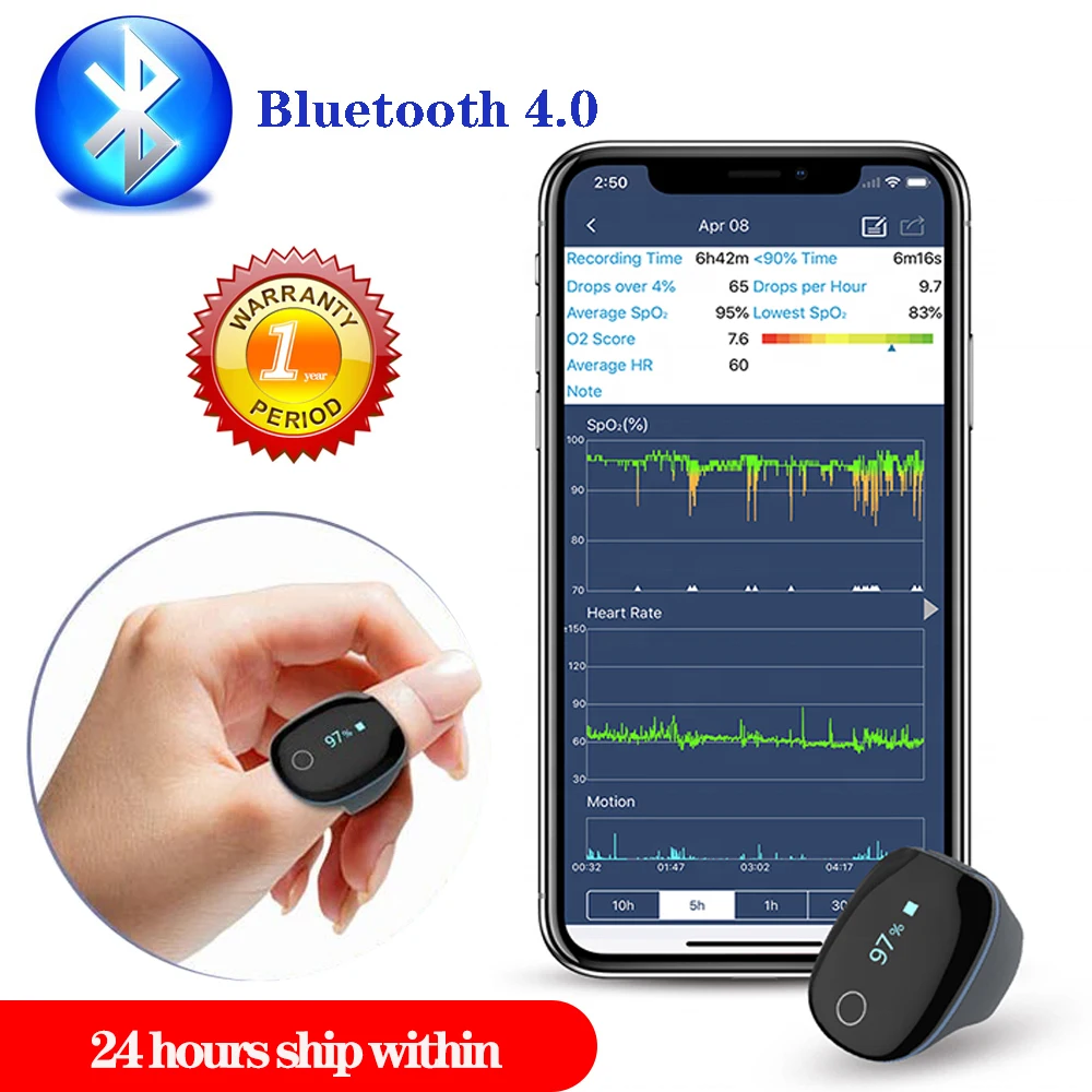 Bluetooth pulse oximeter blood oxygen monitor sleep apnea alarm blood oxygen meter sleep data recording anti snoring USB