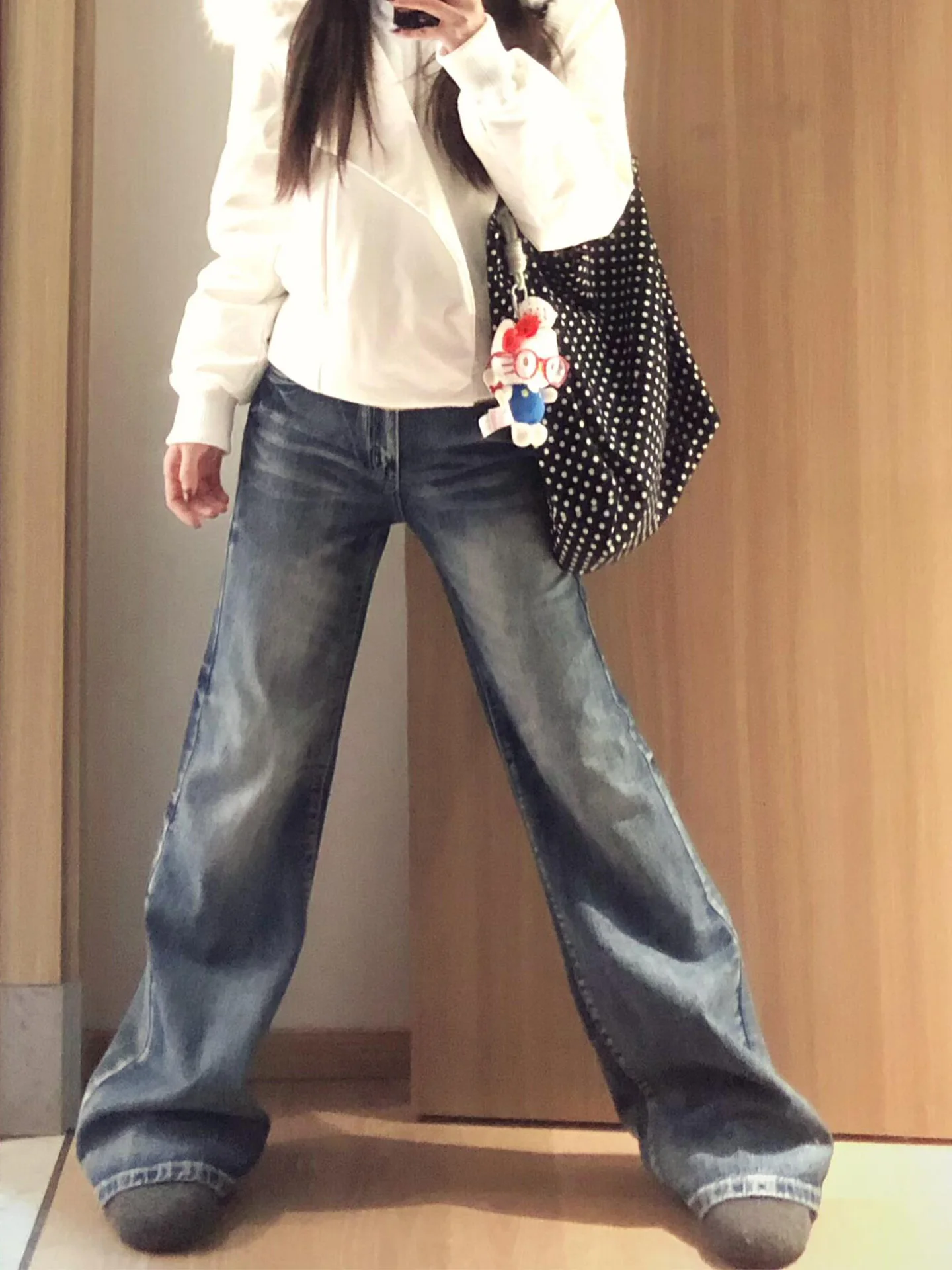 

Джинсы женские с высокой талией, широкие, свободного кроя, в стиле ретро, из денима, весна 2026, утягивающие, повседневные, прямого кроя