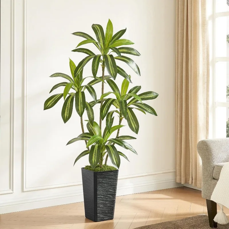 

Artificial Dracaena Tree, Fake Tree with Black Tall Planter, Faux Yucca Tall Fake Floor Plant in Pot