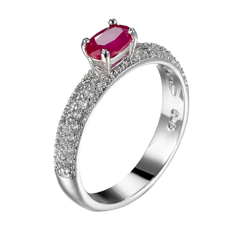 Anillo de Plata de Ley 925 para Mujer, sortija grande de circonia cúbica, color rojo, para bodas y novias