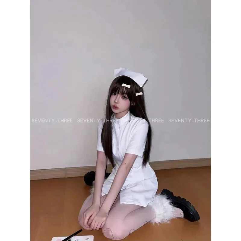

TYV55Anime Movie Nurse Suits Uniform Cosplay Womens Lolita Sexy Costumes Short Sleeve Dress&Hat Set Halloween Cos Party Gif