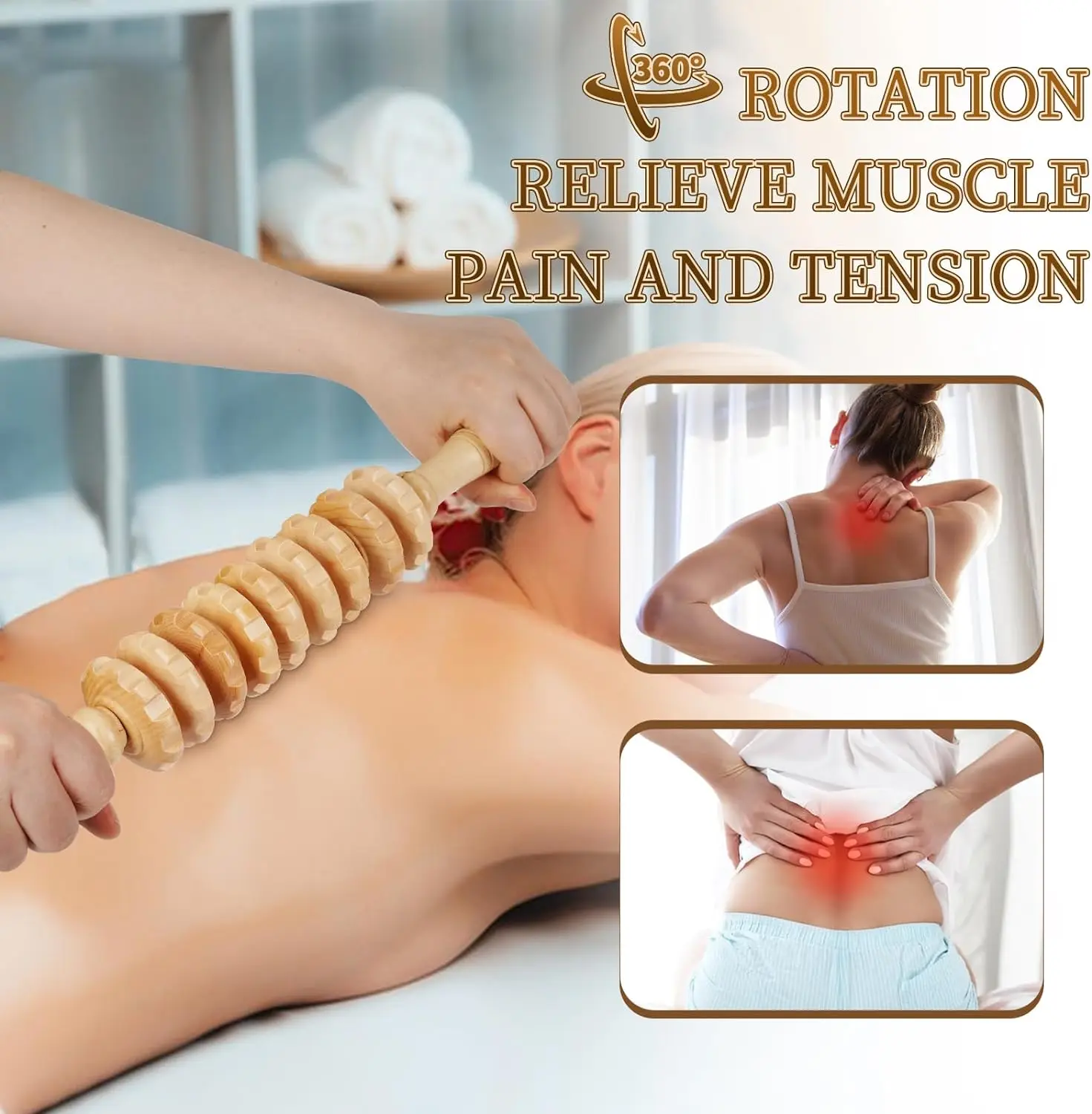 Rouleau de Massage en bois manuel, Point de déclenchement du Fascia, libération de la Cellulite, dynamitage musculaire endoloris, améliore la Circulation sanguine, élimine