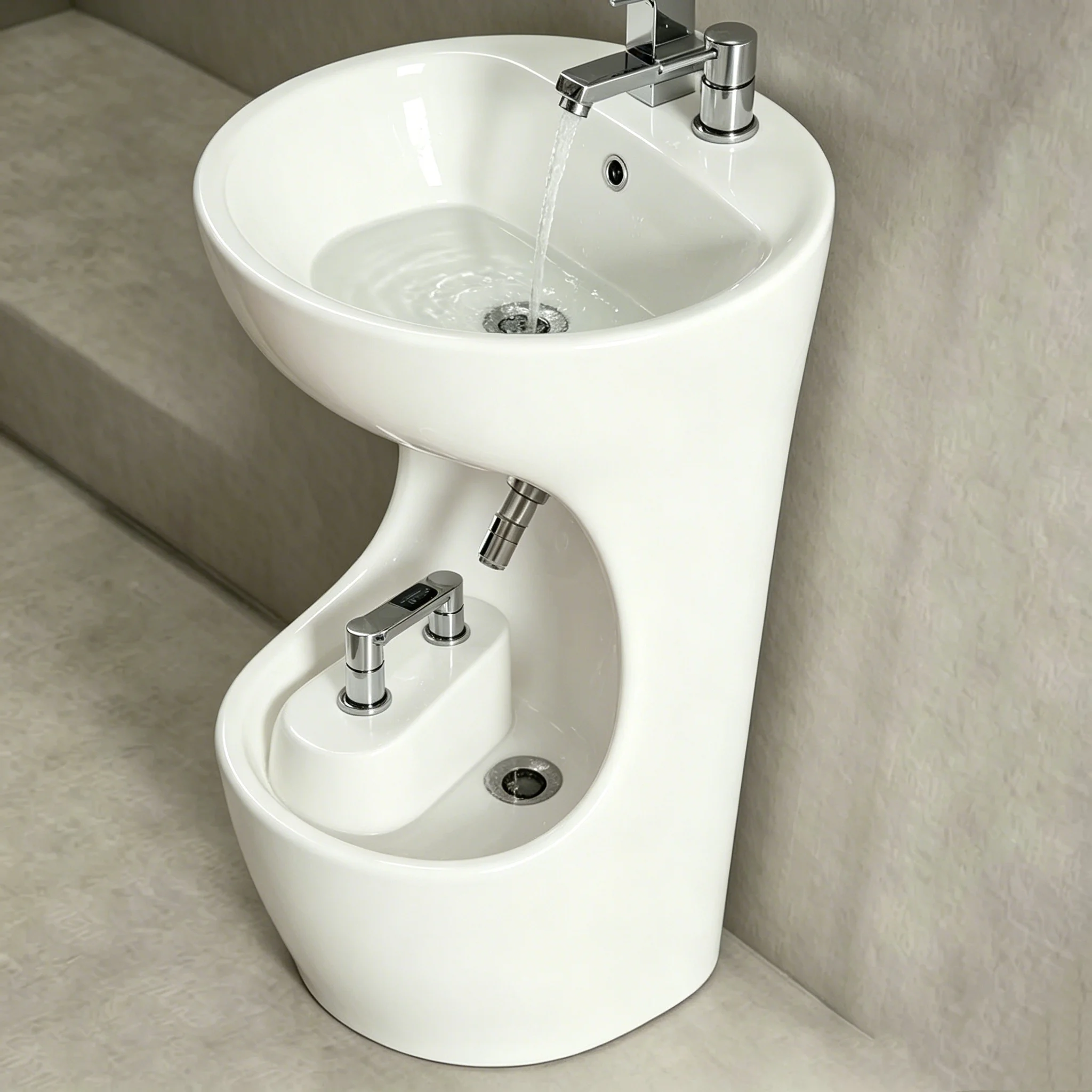 Free Standing Modern Double Tier Acrylic Artificial Stone Wudu Foot Washer Muslim Sink Basin 12L Eco-Friendly Fast Drainage