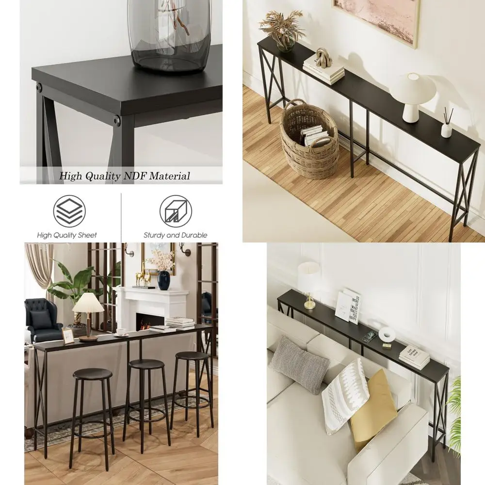 

Modern 70.9 Skinny Sofa Table, Long Narrow Console for Entryway, Industrial Metal Frame, Ideal for Hallway and Living Room in Cl