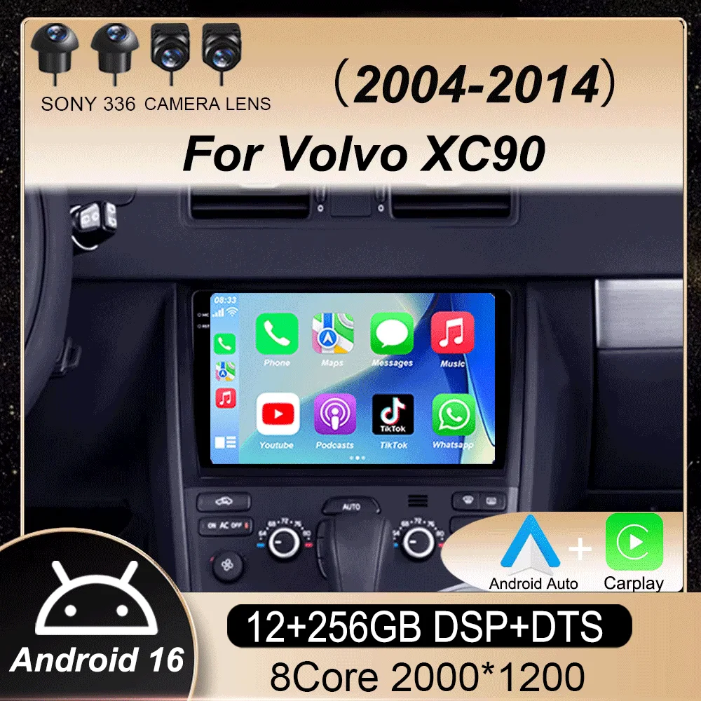 Android 16 For Volvo XC90 2004-2014 Car Radio Multimedia Video Player Navigation Stereo GPS Octa Core 2 Din 360 Camera WiFi 5G