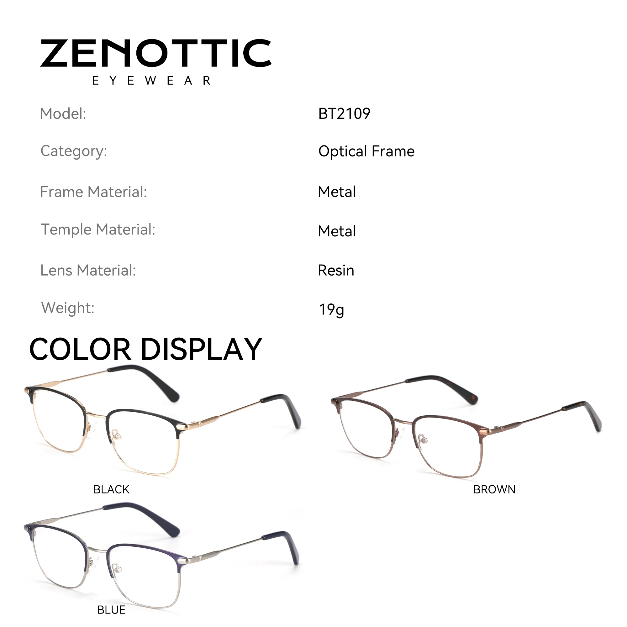 ZENOTTIC Fashion Metal Prescription Eyeglasses Men Square Progressive Optical Glasses Myopia Hyperopia Anti-Blue Light Eyewear