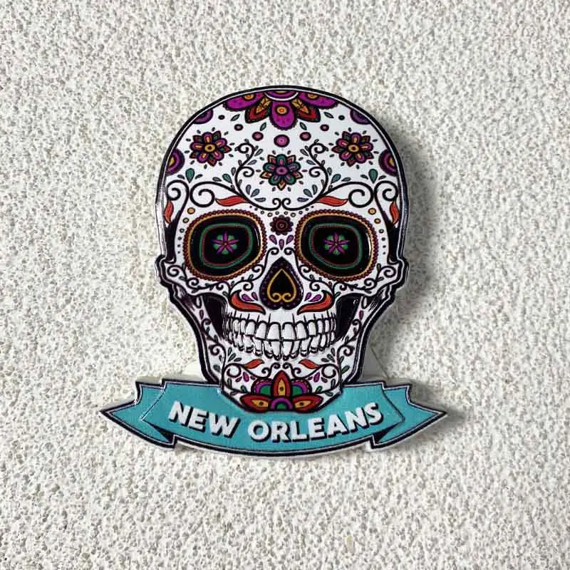 New Orleans travel memorial crafts Creative flower skull three-dimensional decoration 3d painted refrigerator magnets