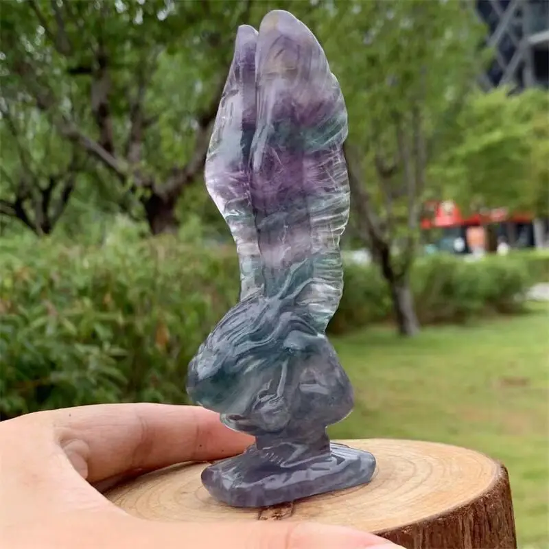 

12CM Natural Fluorite Angel Girl Carving Healing Crystal Stone Cute Birthday Present Home Decoration 1PCS