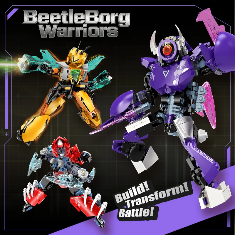 Beetleborg Warriors MOC Building Blocks,3 Forms Transformable Insect Mecha Robot Bricks Kit, Color Box