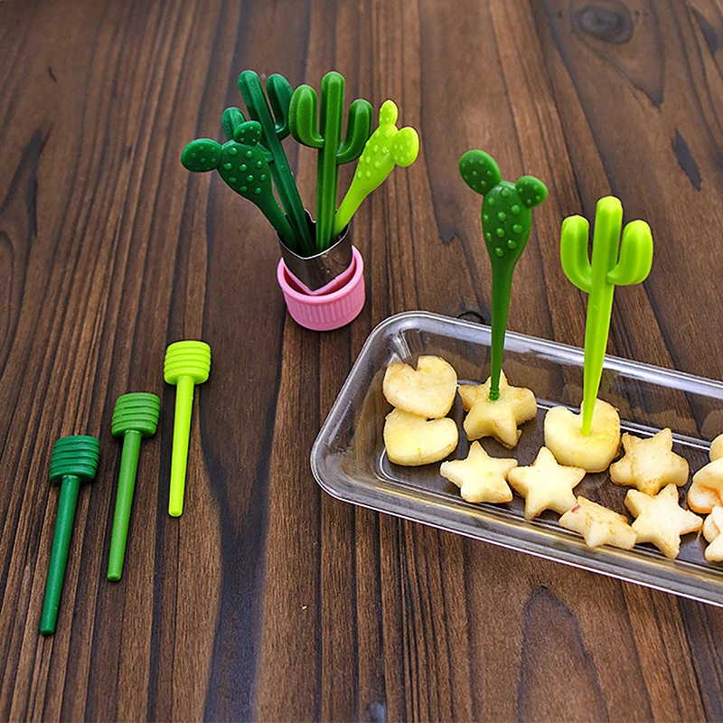 

Mini Cartoon Cactus Fruit Fork Kids Snack Dessert Pick Cake Bento Lunches Party Decoration Forks