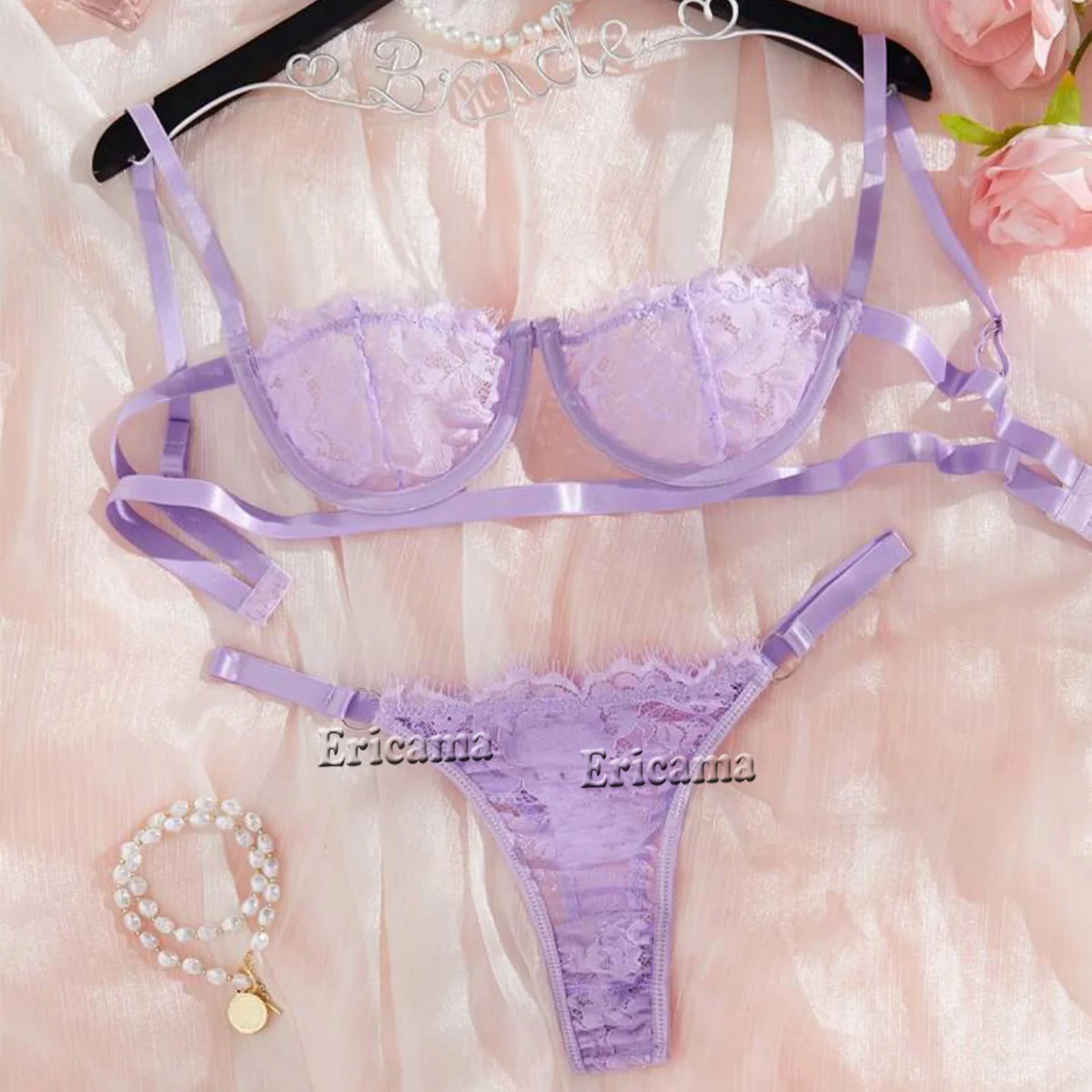 Sexy Lingerie Woman Lace Transparent Underwear Fairy Embroidery Brief Set Delicate Bra Kit Push Up Breves Sets Thin Erotic Bras