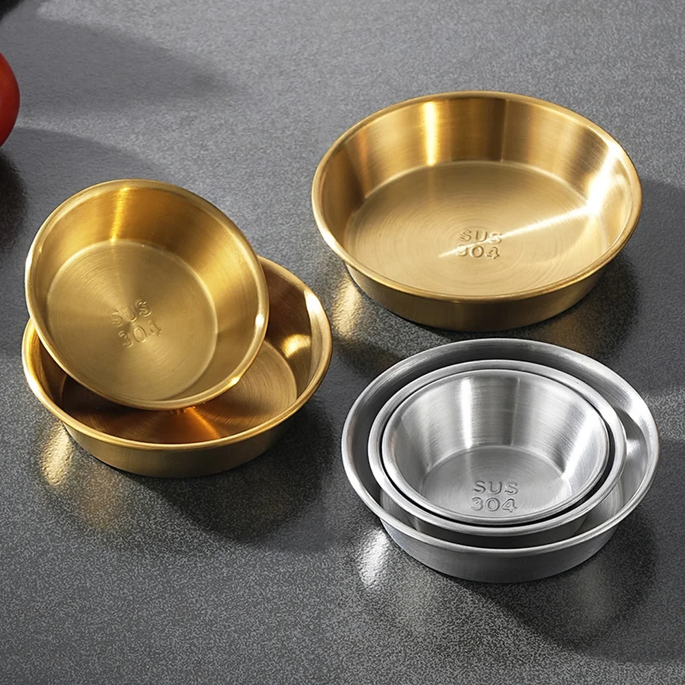 Platos de salsa asiáticos de acero inoxidable 304, cuencos dorados para salsas, bandeja para servir condimentos, platos para especias, para verduras encurtidas, papas fritas, vajilla.