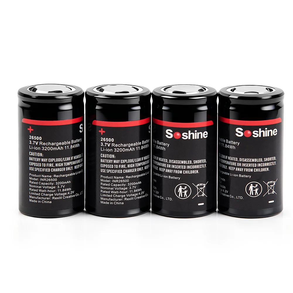 Soshine Li-ion 26500 Battery 3.7V 3200mAh Rechargeable Batteries 26500 Battery lithium for Flashlight Electric Razor Shaver
