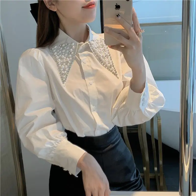 

Korean Style Diamond-Embedded Long-Sleeved Shirt Women's Design Sense Niche 2021 Early Autumn New Fashionable Stylish All-Match