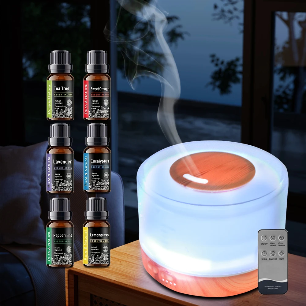 

500ml Aromatherapy Diffuser Set with 6 Therapeutic Oils, 7 Calming Lights, Auto-Off & Silent Ultrasonic Mist for Relaxation