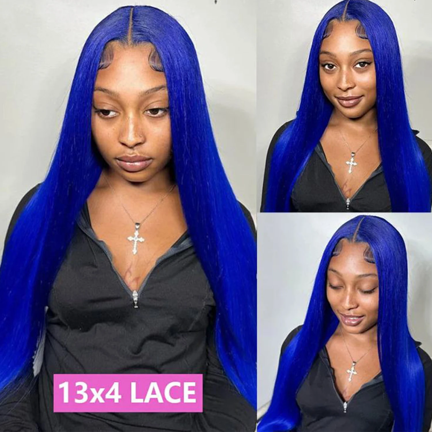 Parrucche anteriori in pizzo 13 × 4 Parrucca blu lunga e setosa Linea sottile naturale Parrucche blu Uso quotidiano Parrucche colorate per capelli umani Cosplay per le donne