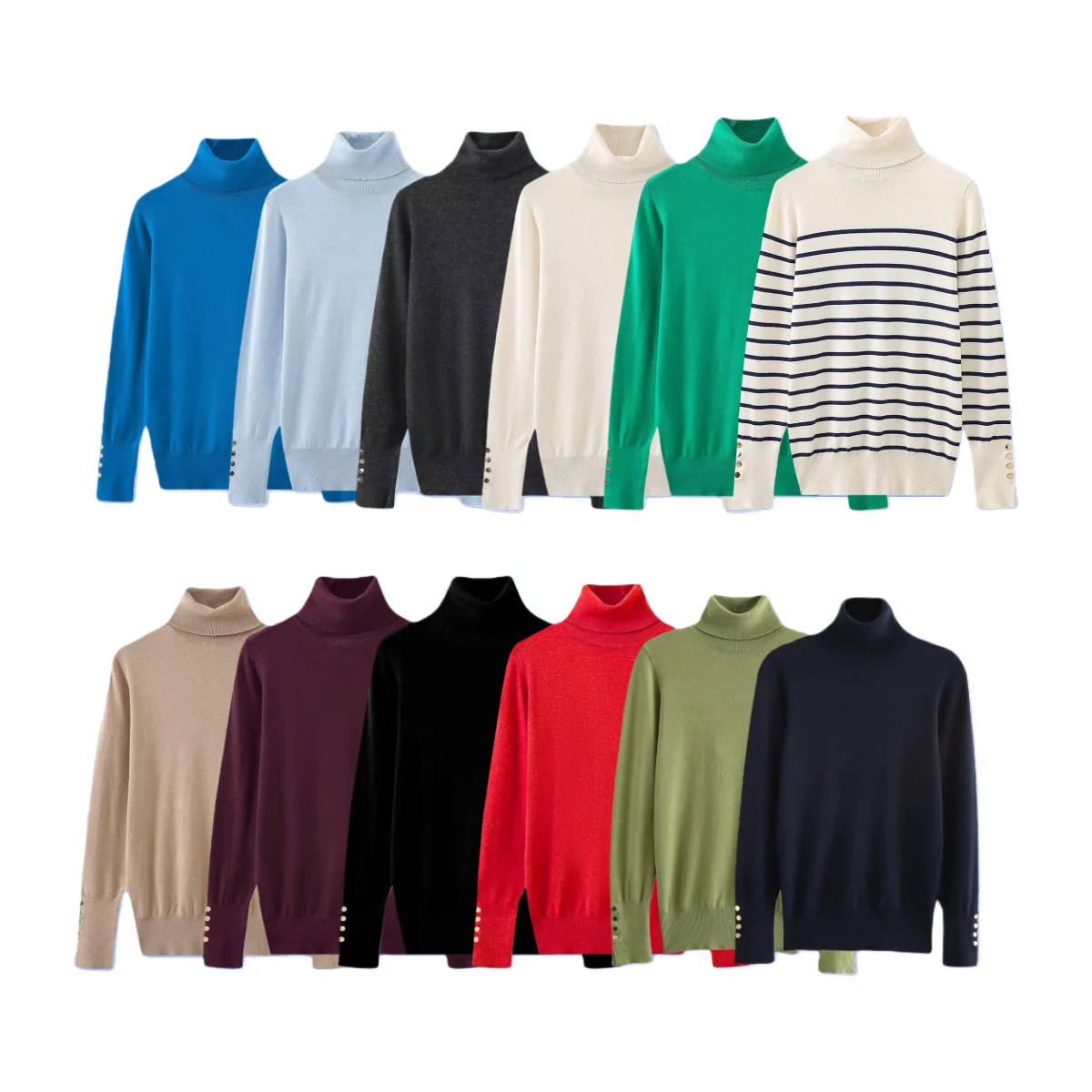 

2025 Winter New Women's Casual Fashion Simple Lazy Style Simple Stand Collar Long Sleeve Basic Plain Knit Sweater