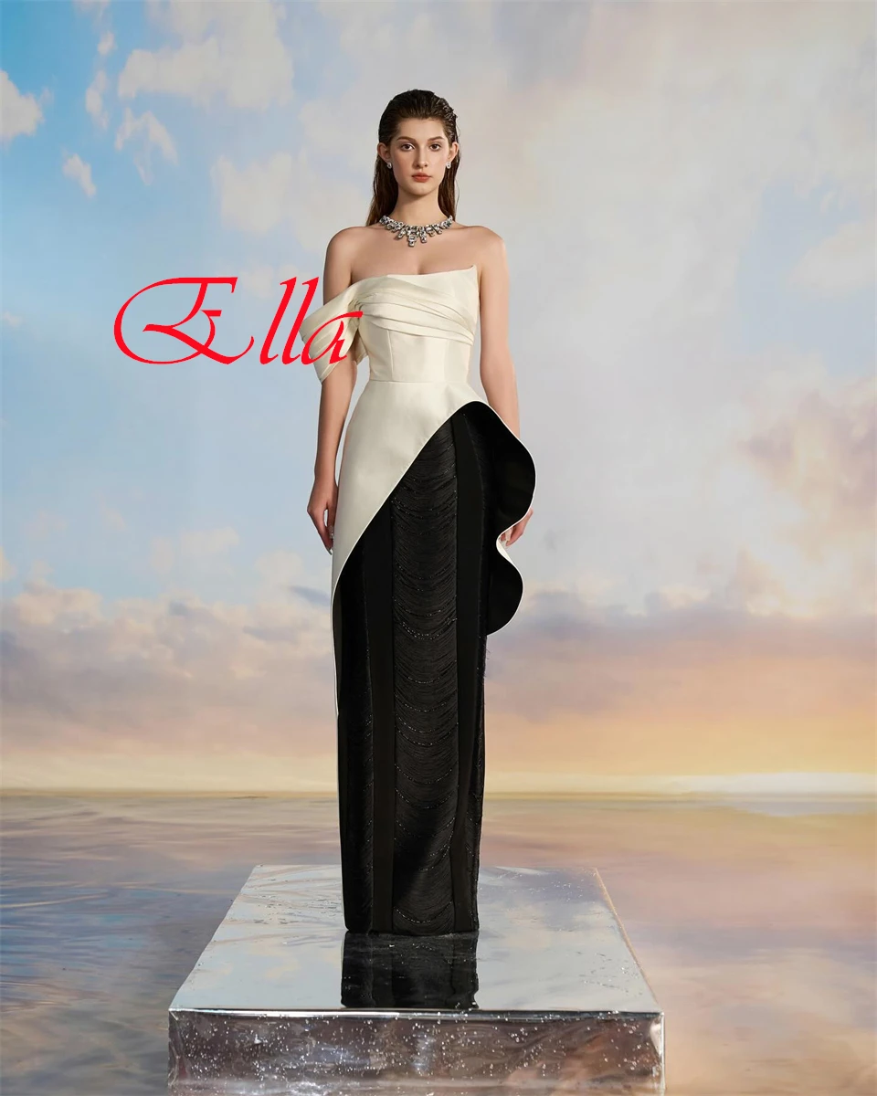 

Customized Exquisite Ivory Satin Evening Dress Modern Strapless Off the Shoulder Zipper Back Contrast Color Homecoming Dress