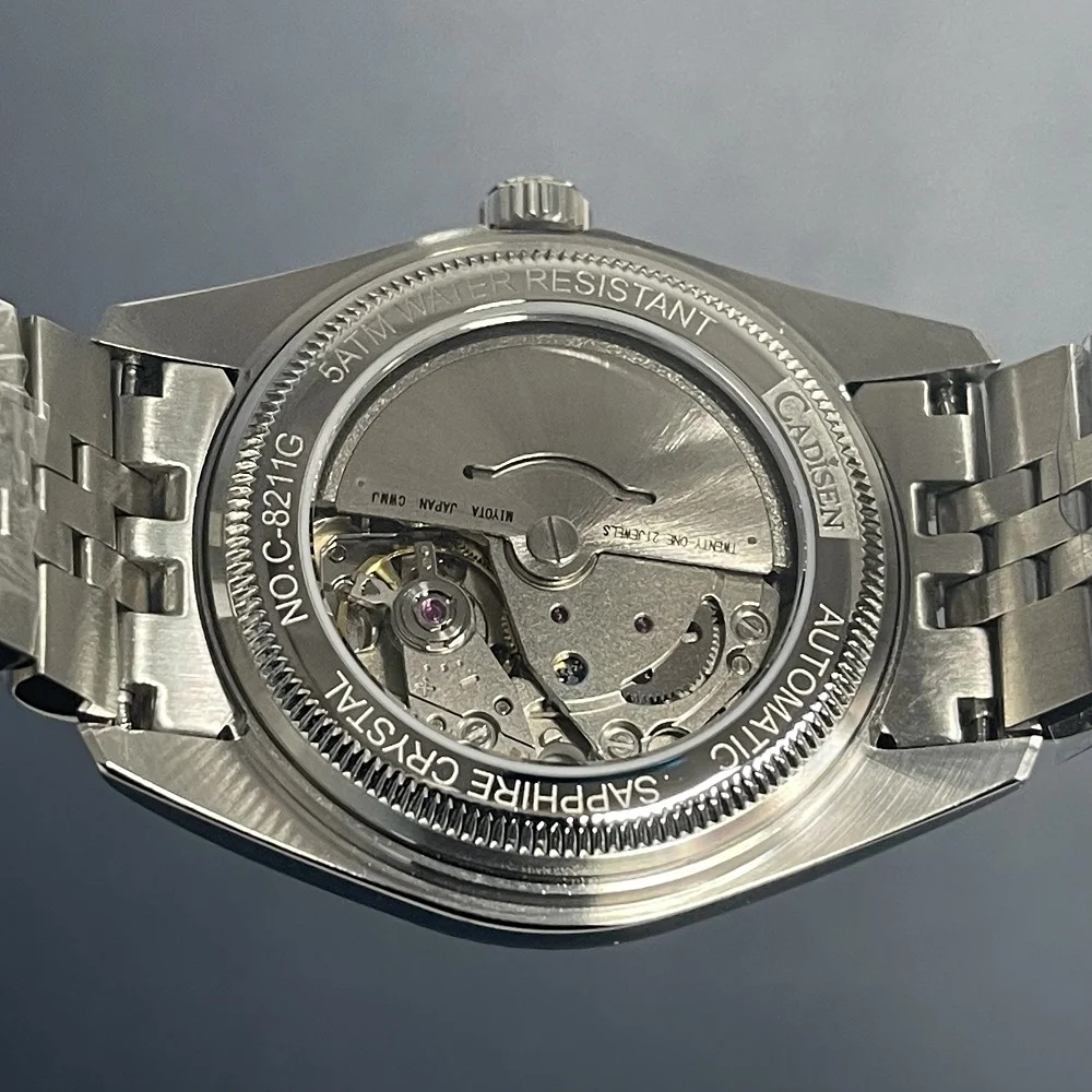CADISEN 38MM Men's Automatic Mechanical Watch Luxury AR Sapphire Glass Waterproof Stainless Steel MIYOTA 8215 Men Wristwatch
