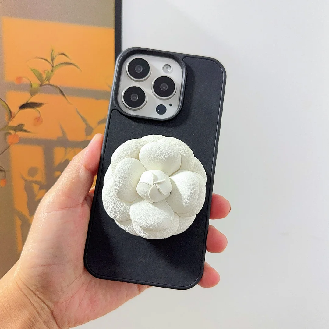 Custodia in pelle con staffa di aspirazione magnetica con fiore di perla carino per iPhone 17 16 15 14 Cover per telefono 13 Pro MAX Custodia rigida antiurto posteriore
