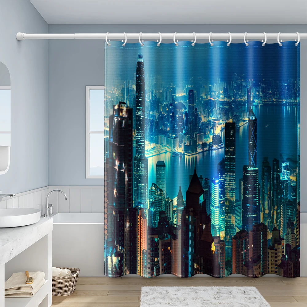 Music Painting Art Night Scene Shower Curtains Bathroom Curtain Frabic Waterproof Polyester Bath Curtain with Hooks