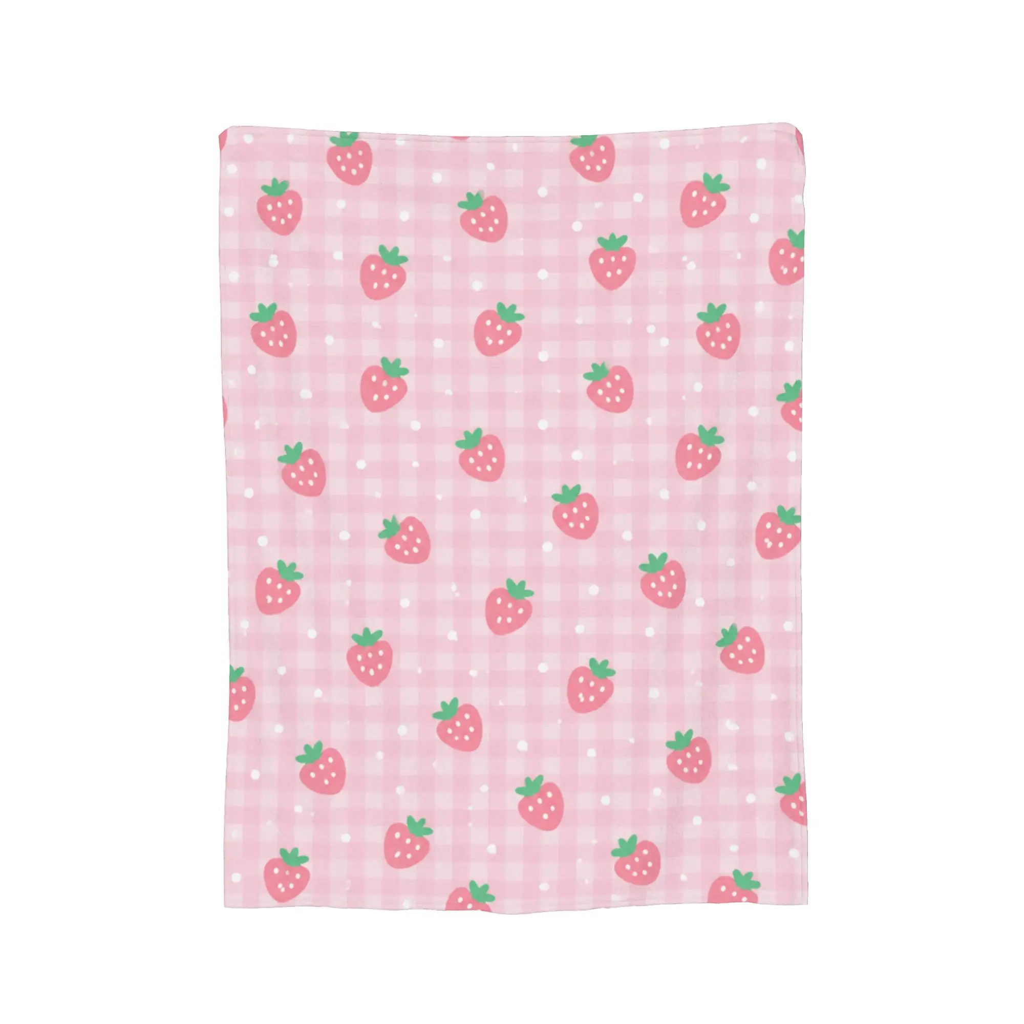 Warm Blanket Girls Boys Camping Kawaii Strawberry Floral Throw Blanket  Flannel Bedspread For Couch Chair Novelty Sofa Bed Cover