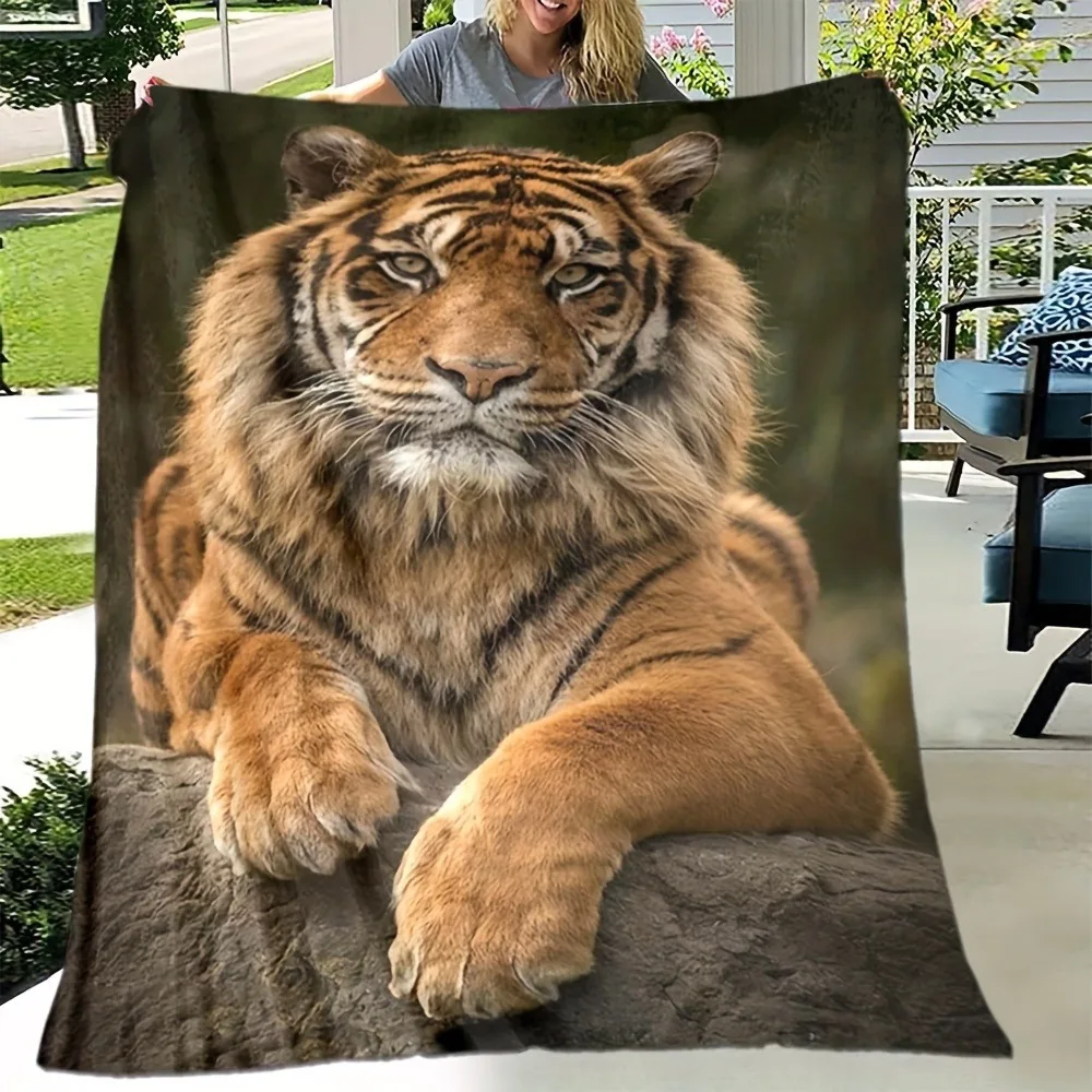 Ultra-Soft Tiger Print - Flannel Throw Blanket Versatile Warm Cozy for Couch, Bed Office Camping | All-Season Gift Idea
