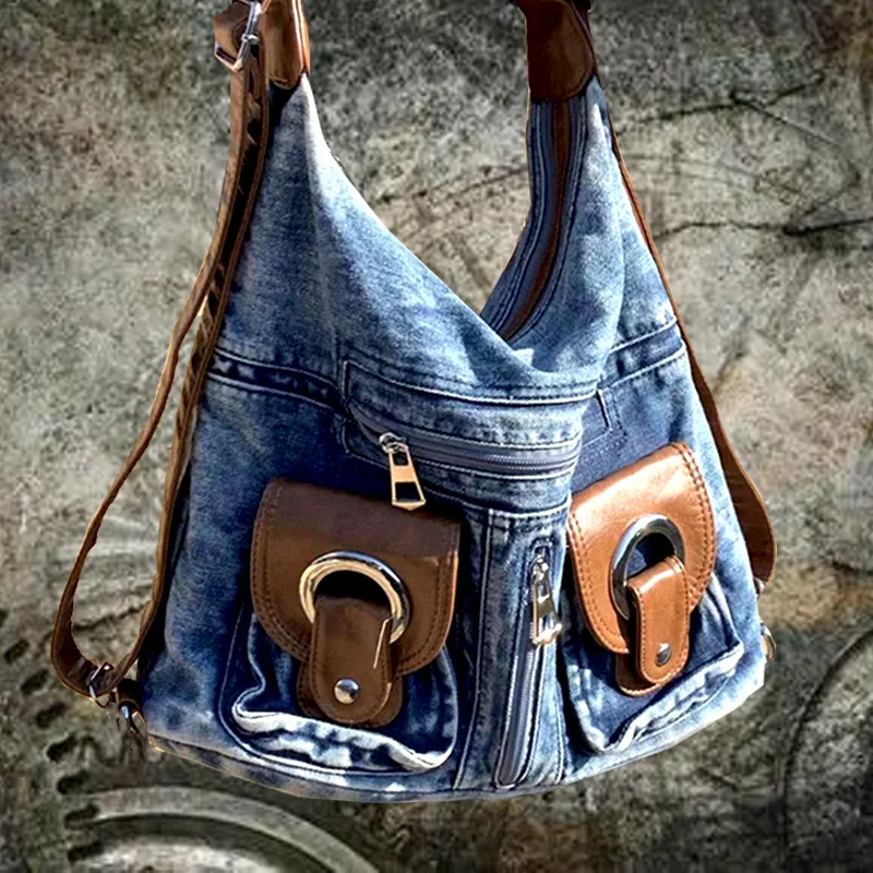

2025 Casual Vintage Large Capacity denim Jeans Cowboy Bag for women's Multiple backpack styles with diagonal cross Female bag